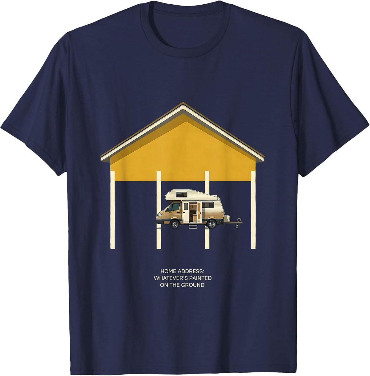 Home Address Whatever's Painted On The Ground Retro Van Life T-Shirt - Navy Blue