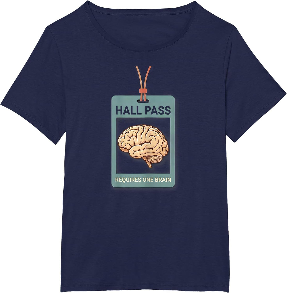 Women's Hall Pass Requires One Brain Funny Teacher Halloween Zombie T-Shirt - Navy Blue