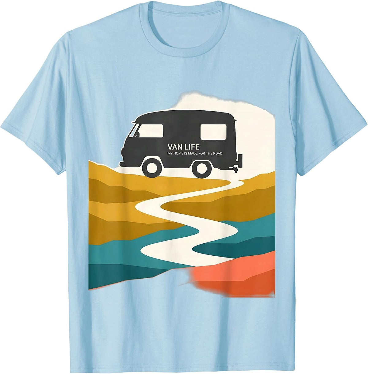 Men's Van Life My Home Is Made For The Road Retro Camper Vanlife T-Shirt - Baby Blue