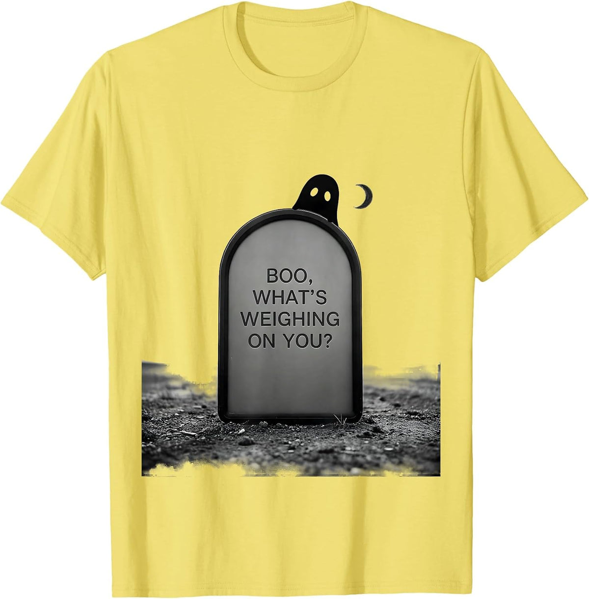 Men's Boo What's Weighing On You Minimalist Ghost Humor Halloween T-Shirt - Lemon Yellow