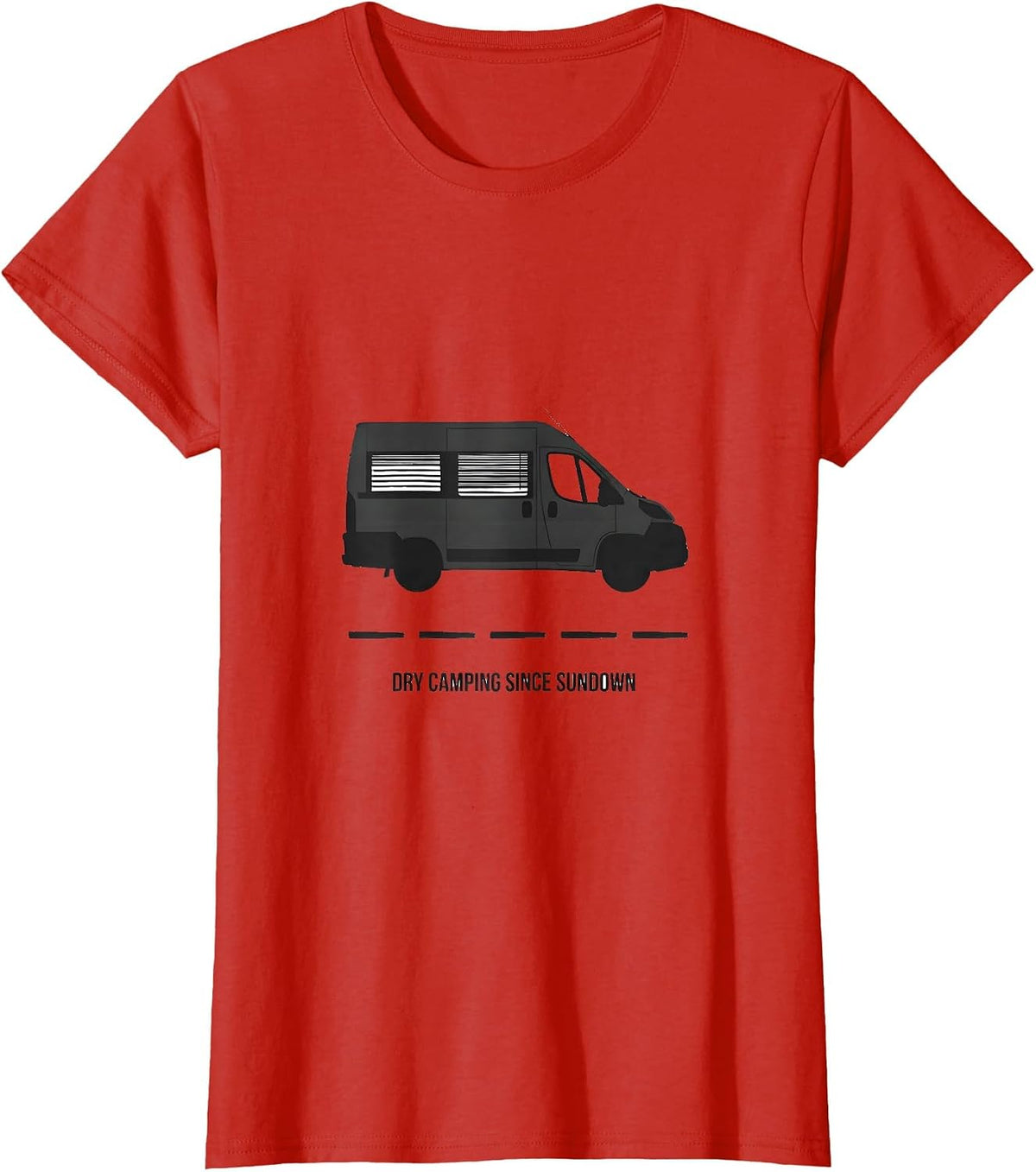 Dry Camping Since Sundown Retro Van Life Nomads Road Trip T-Shirt - Red