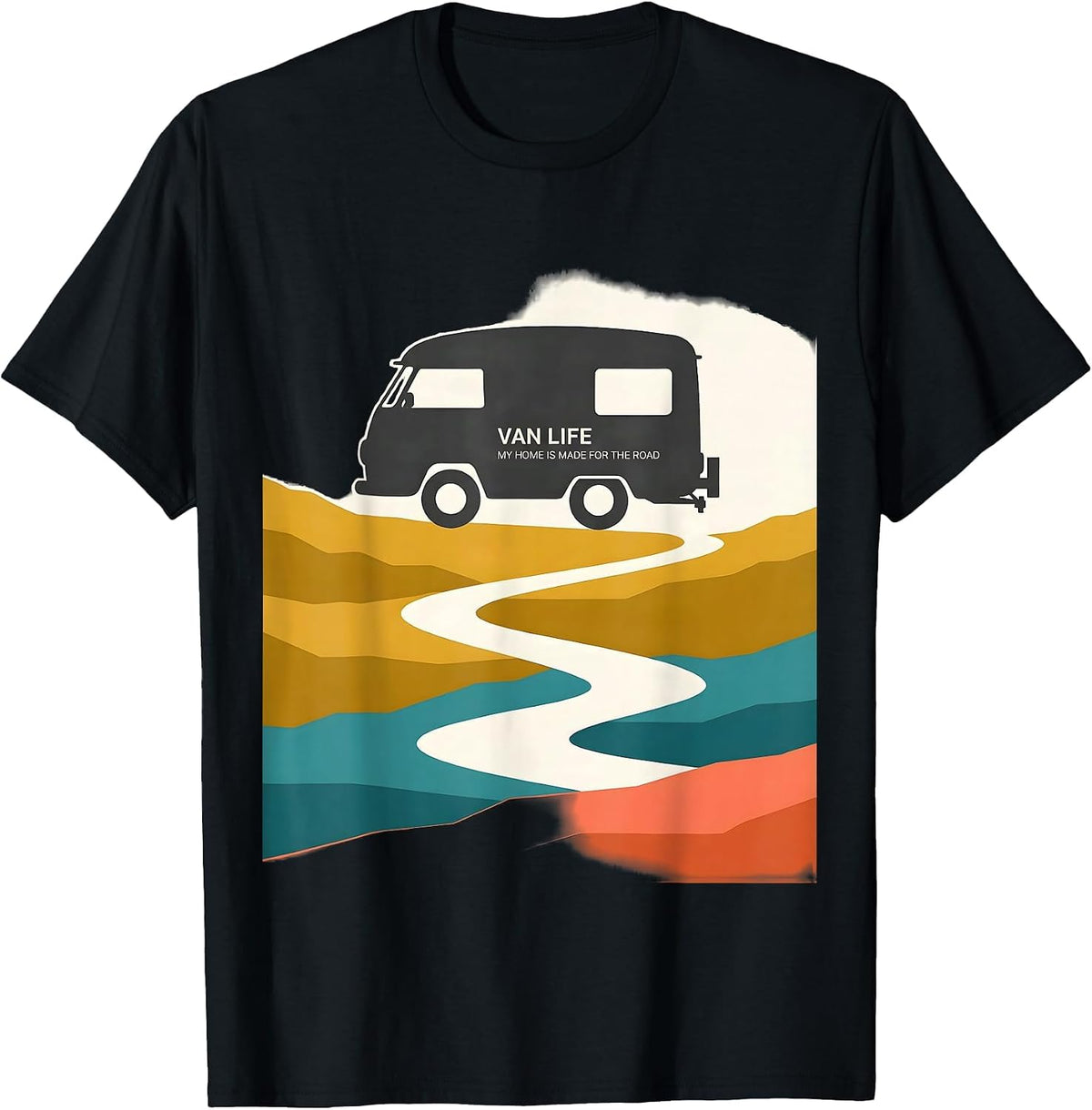 Men's Van Life My Home Is Made For The Road Retro Camper Vanlife T-Shirt - Black