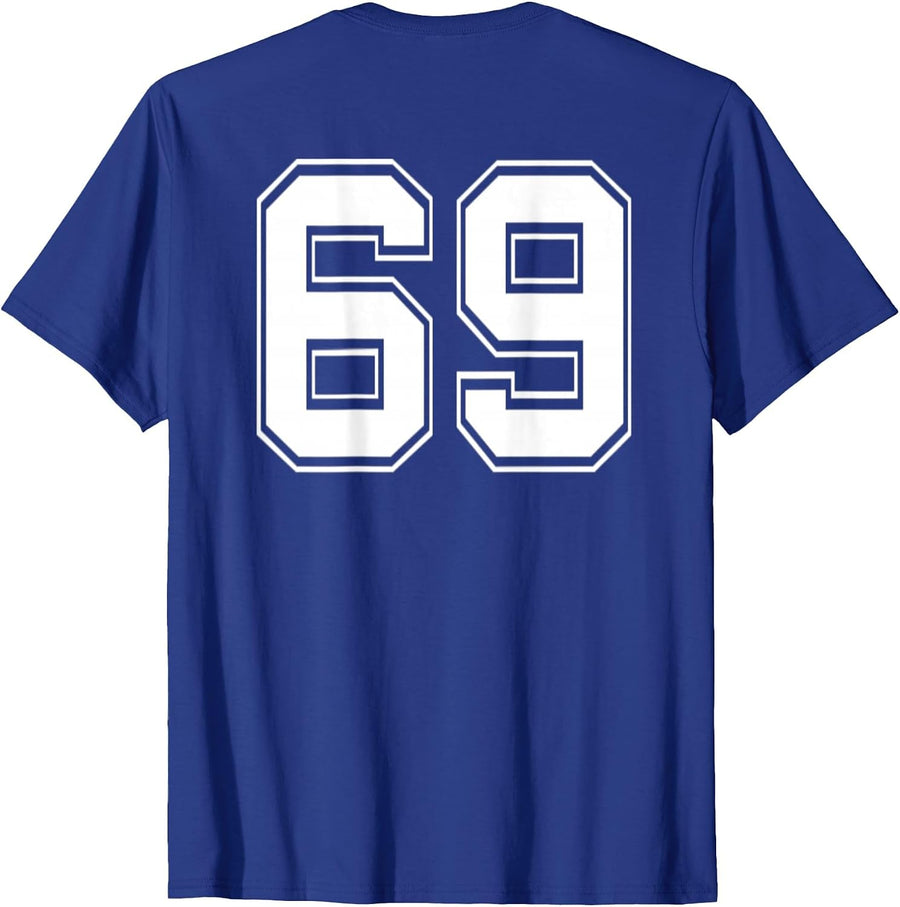 Number 69 Football Baseball Soccer Jersey Uniform T Shirt T-Shirt - Royal Blue