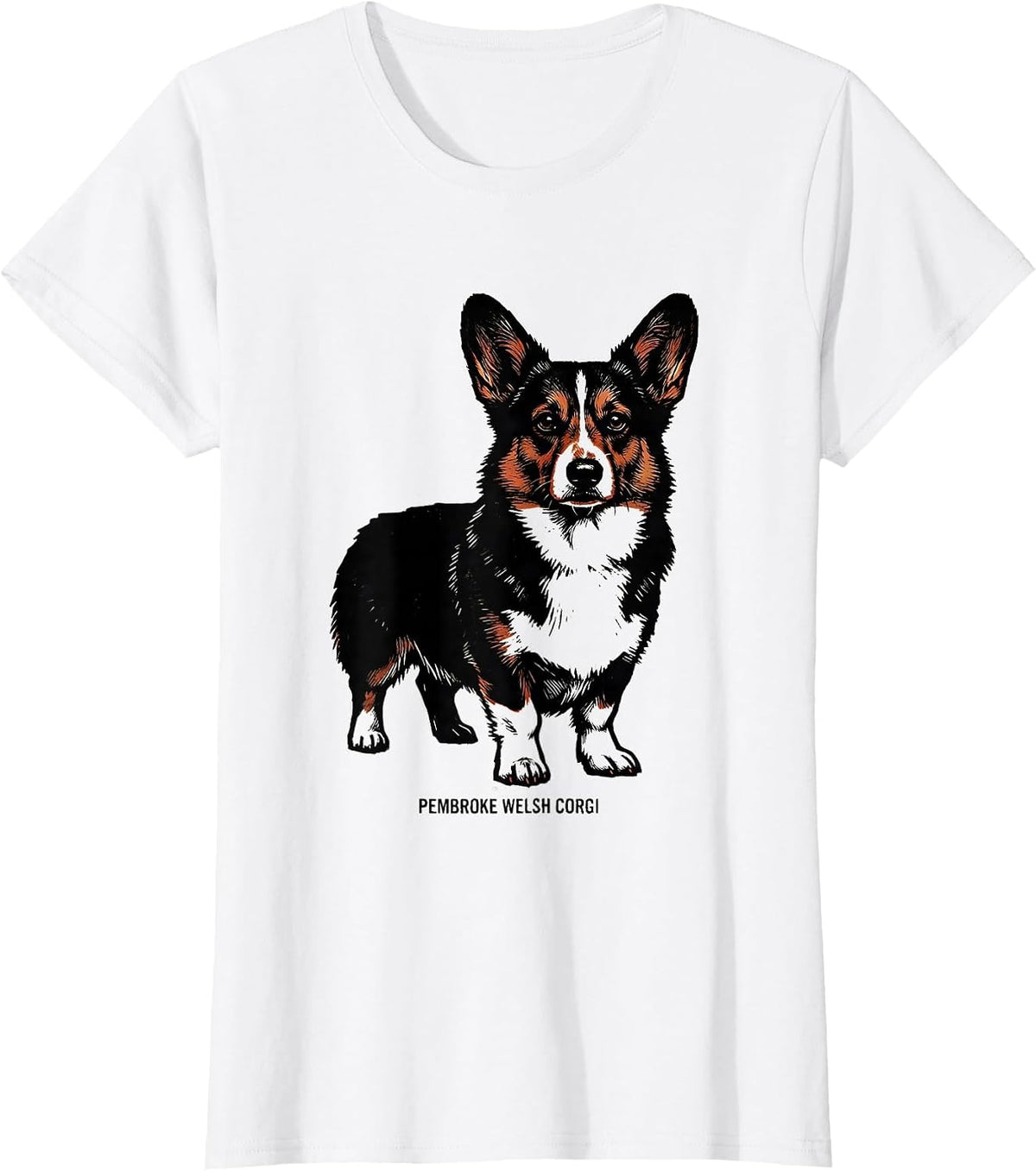 Women's Pembroke Welsh Corgi Minimalist Badge Patch Line Art T-Shirt - White