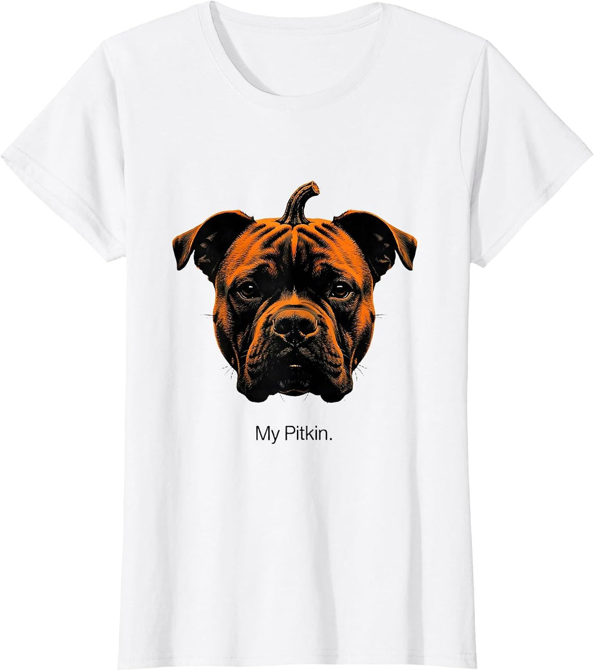 Women's My Pitkin Minimalist Pitbull Halloween Pumpkin Dog Lover T-Shirt - White