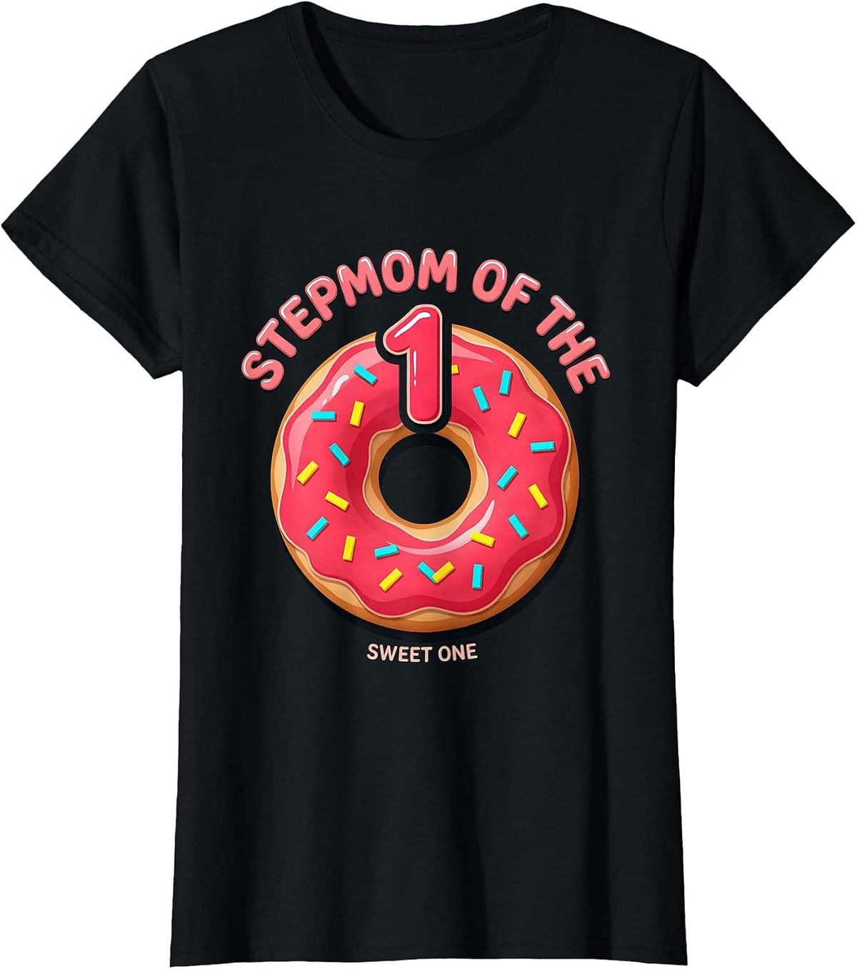 Women's Stepmom Of The Sweet One Playful Matching Family Birthday T-Shirt - Black