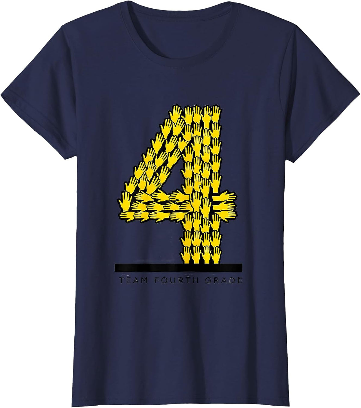 Women's Team Fourth Grade Stencil Graphic Teacher Back to School T-Shirt - Navy Blue