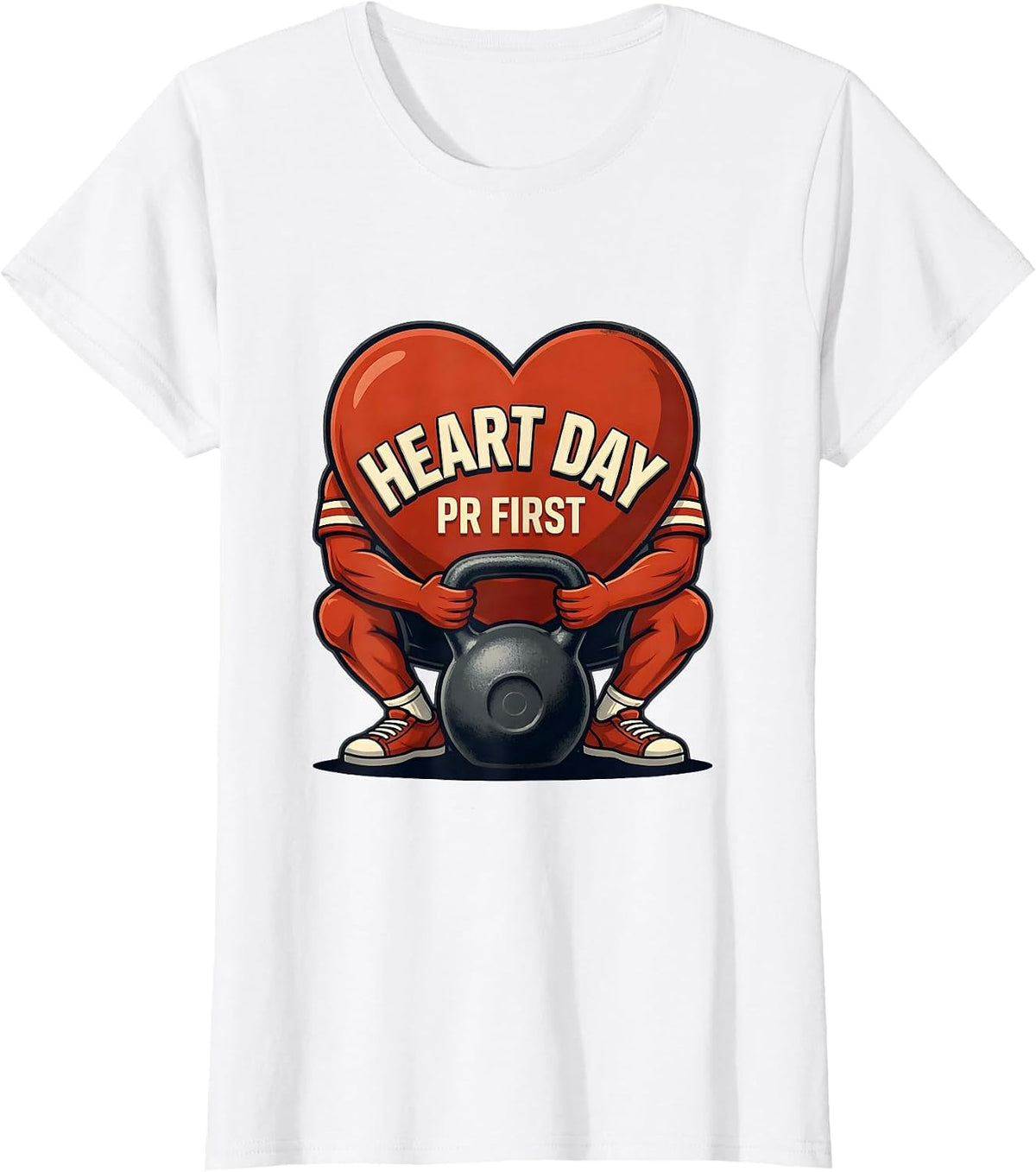 Heart Day PR First Funny Gym Weightlifting Valentine Gift T-Shirt - White