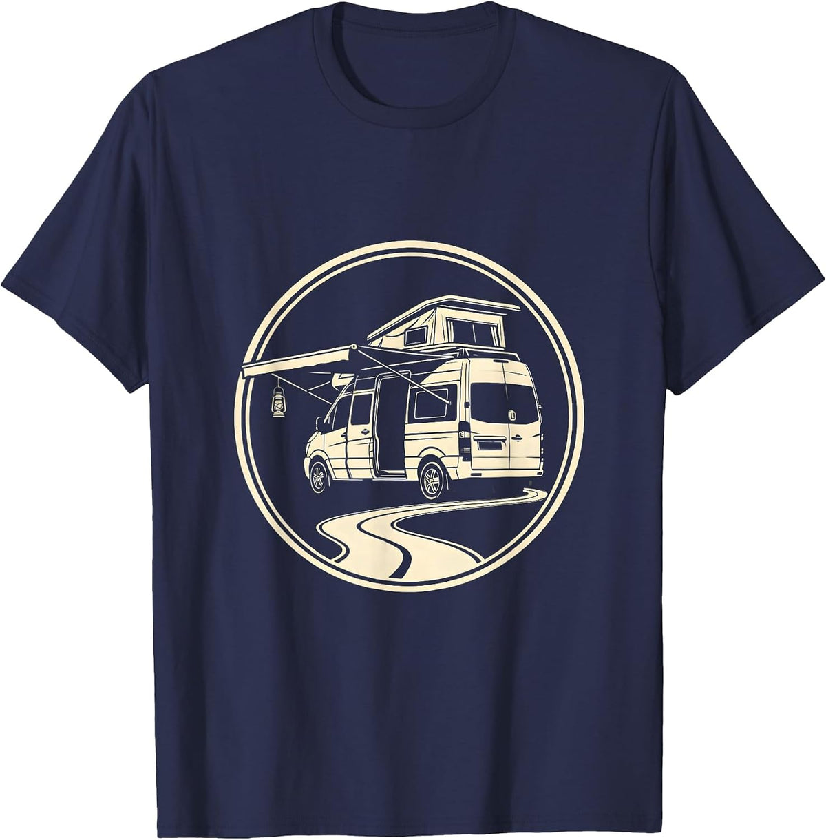 Men's Sealed Camper Van Badge Retro Van Life Dwellers Vanlife T-Shirt - Navy Blue