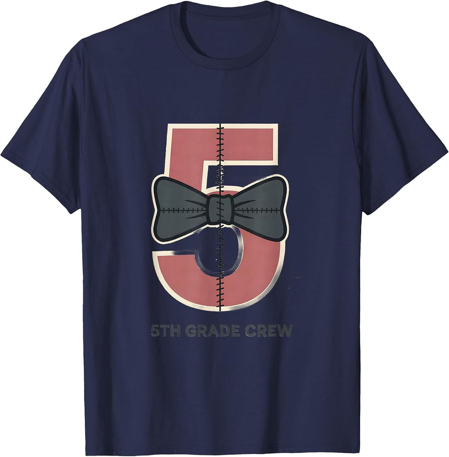 5th Grade Crew Cute Coquette Bow Back to School First Day T-Shirt - Navy Blue