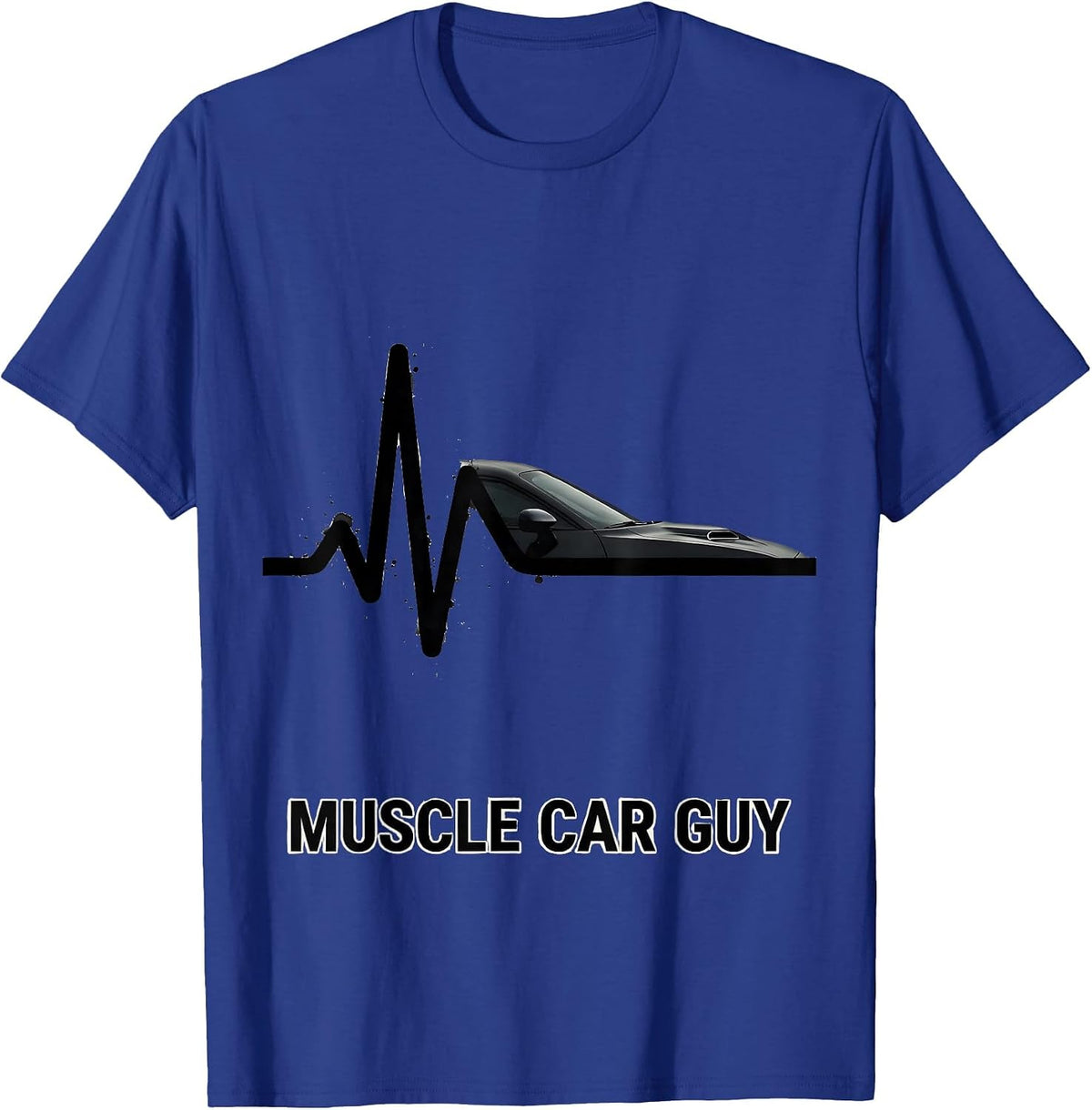 Muscle Car Guy Heartbeat Car Enthusiast Classic Car Driver T-Shirt - Royal Blue