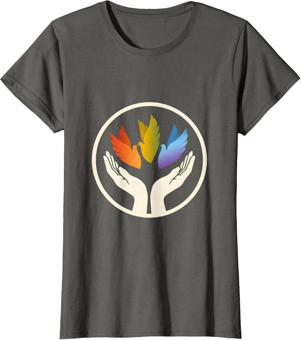Women's Rainbow Doves Pride Flag Release Illustration T-Shirt - Asphalt Grey