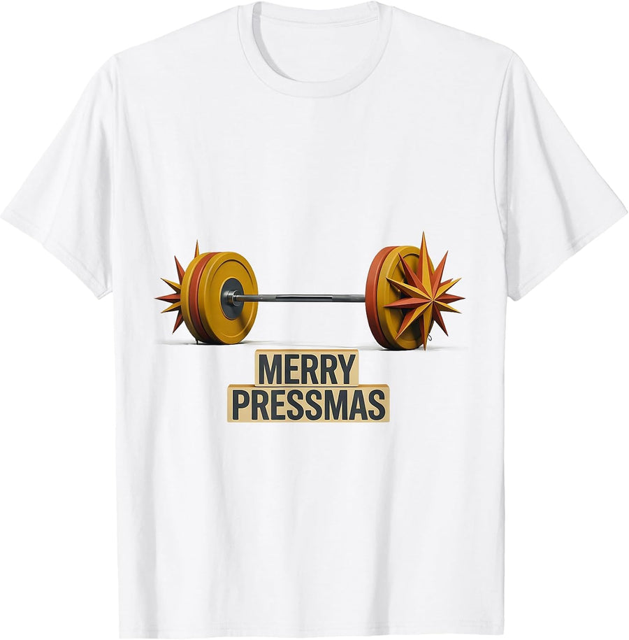 Merry Pressmas Midcentury Modern Funny Christmas Gym T-Shirt - White