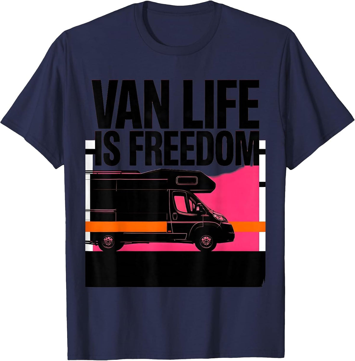 Men's Van Life Is Freedom Brutalist Van Dwellers Nomad Retro T-Shirt - Navy Blue
