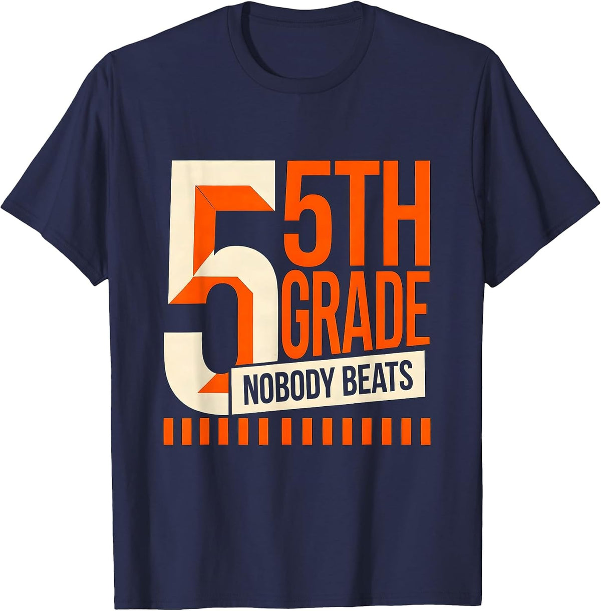 Nobody Beats 5th Grade Funny Teacher Back To School Crew T-Shirt - Navy Blue