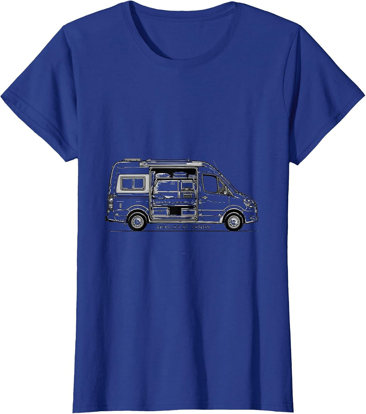 Women's Smaller By Design Retro Van Life Nomads Van Dwellers T-Shirt - Royal Blue