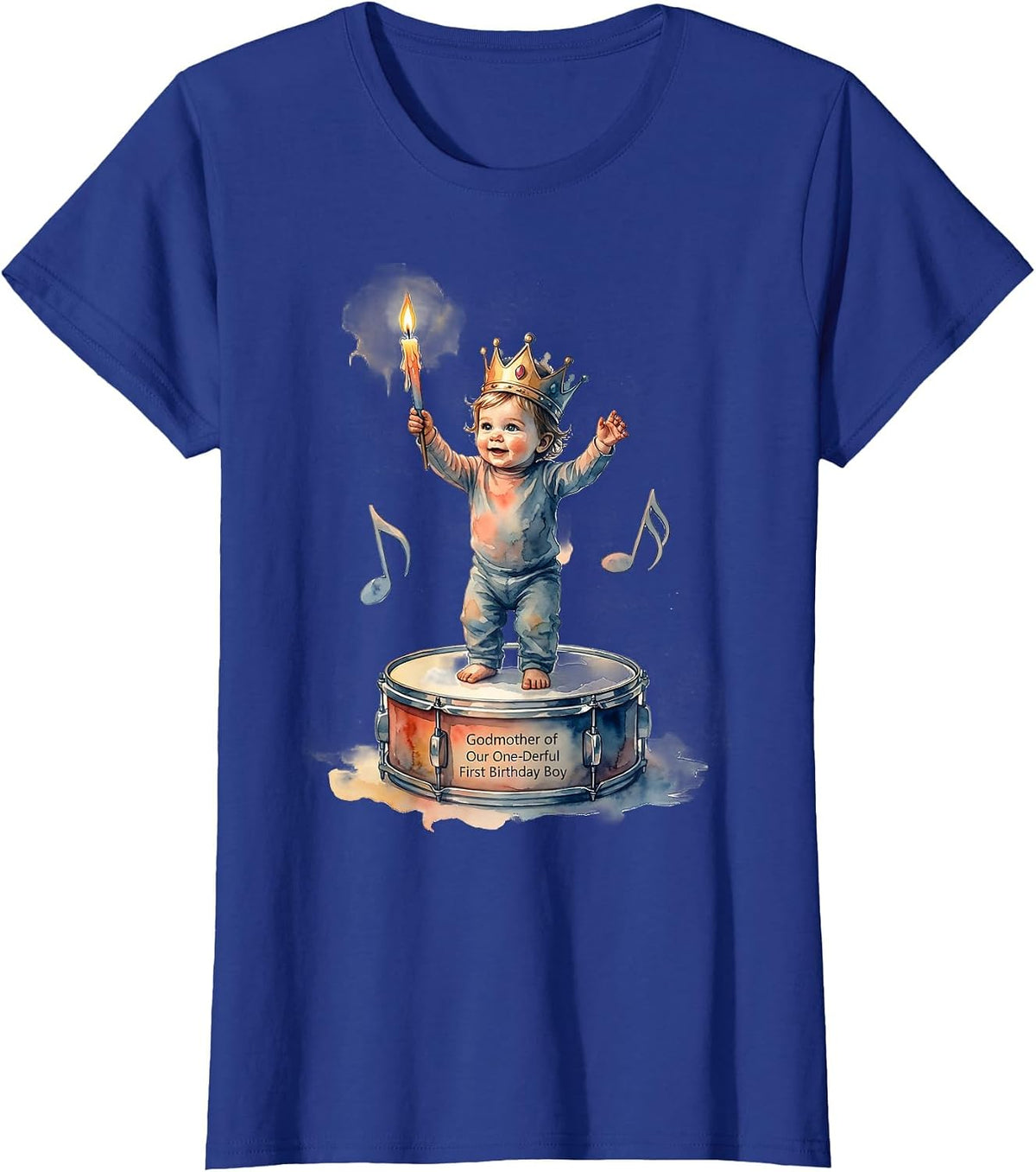 Women's Godmother of Our One-Derful First Birthday Boy Family T-Shirt - Royal Blue