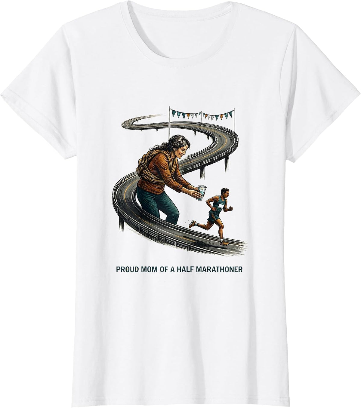 Proud Mom of a Half Marathoner Supportive Marathon Spectator T-Shirt - White