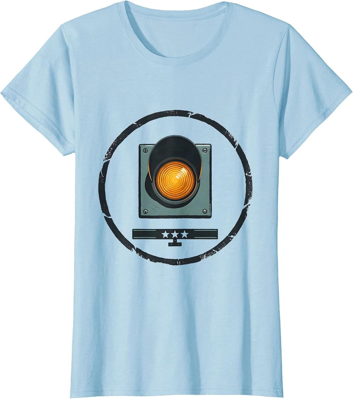 Women's Sealed Badge Train Switch Lamp Editorial Conceptual Gift T-Shirt - Baby Blue
