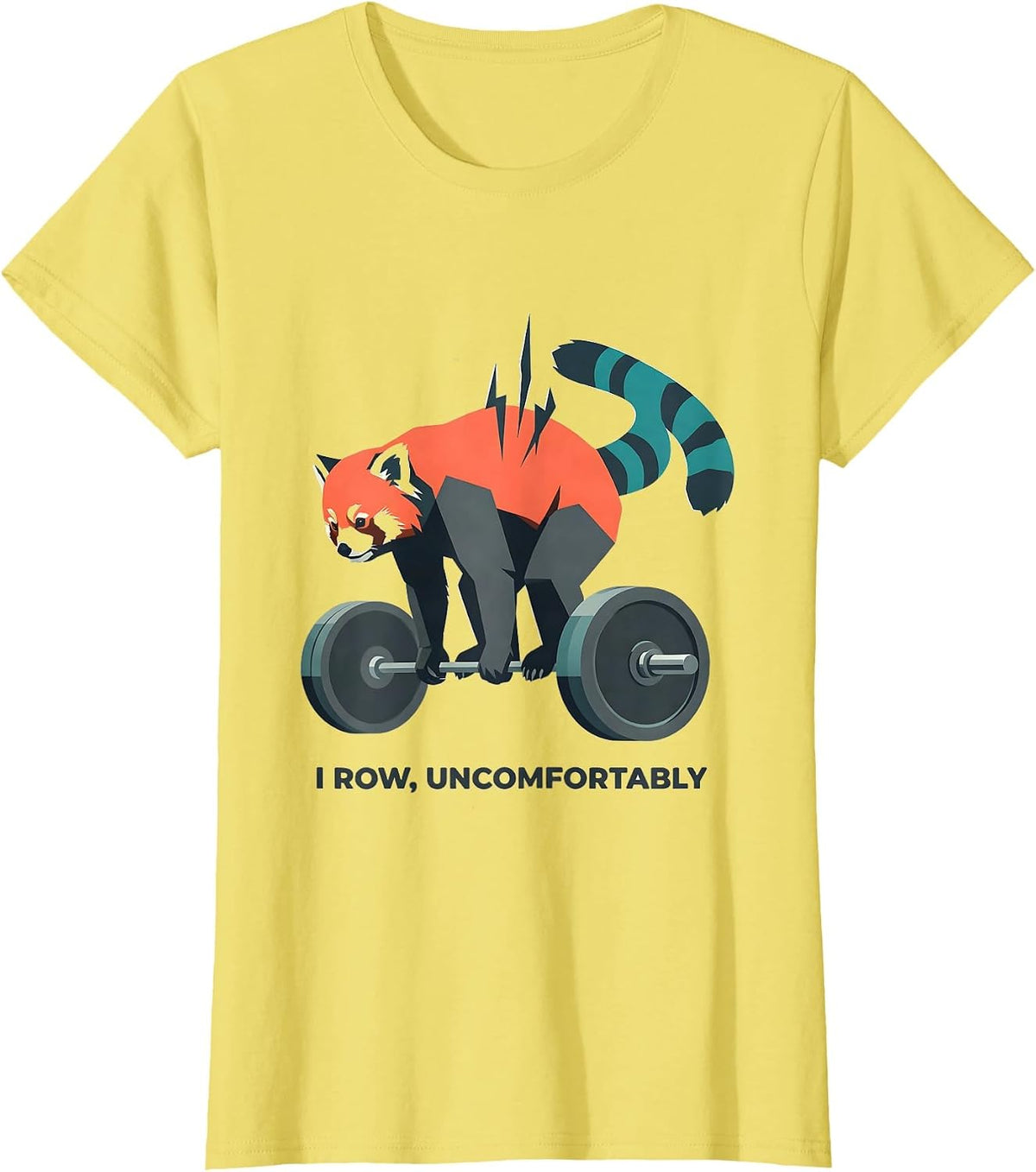 I Row, Uncomfortably Funny Gym Panda Weightlifting Workout T-Shirt - Lemon Yellow