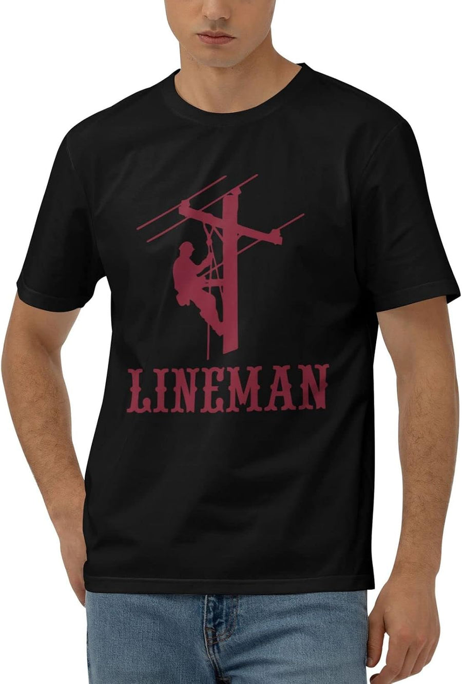 Linemen Electrician Power Men's Short Sleeve T-Shirt Cotton Athletic Workout Casual Shirts Quick-Drying Tees Small Black -