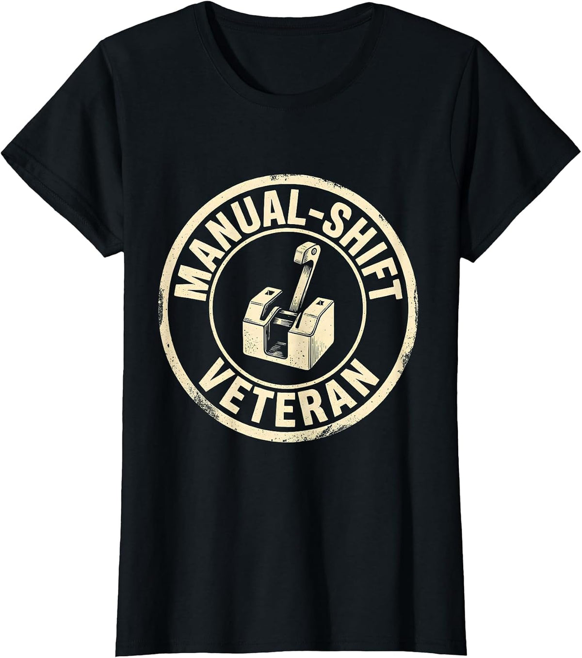 Women's Manual-Shift Veteran Classic Car Guy Stick Shift Humor T-Shirt - Black