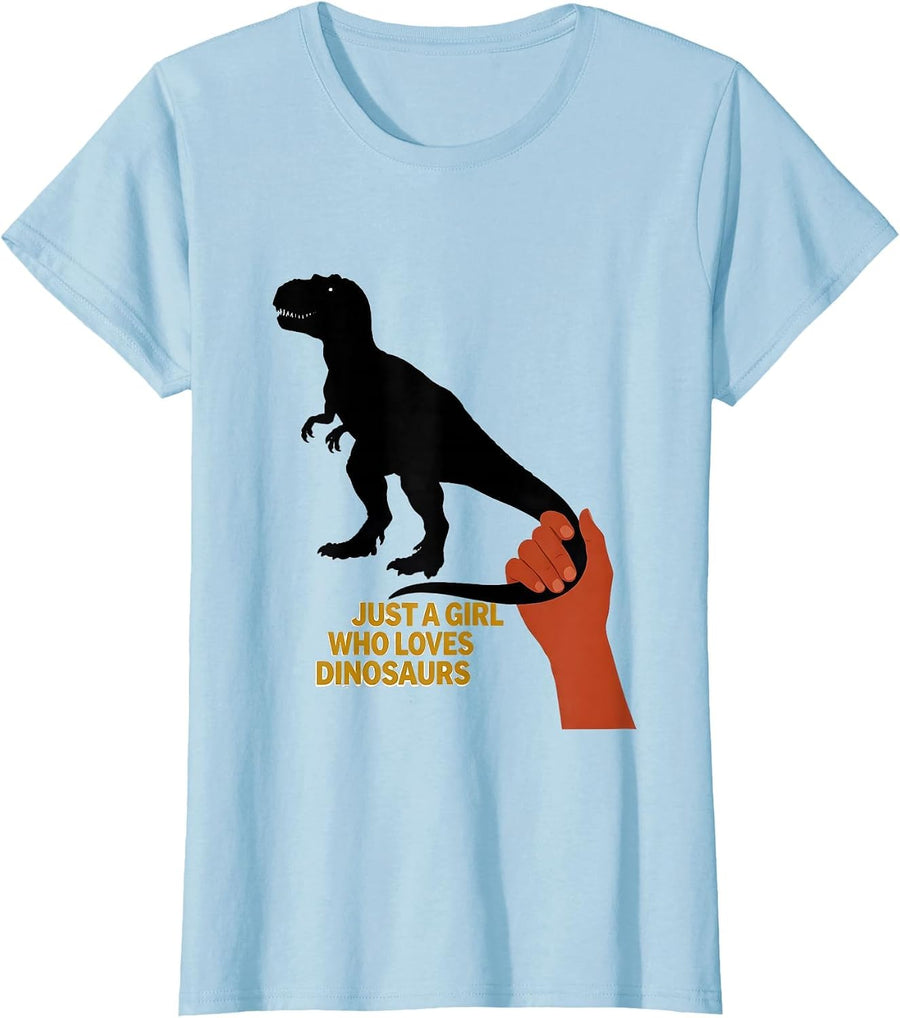 Women's Just A Girl Who Loves Dinosaurs Funny Dino Lover Gift T-Shirt - Baby Blue