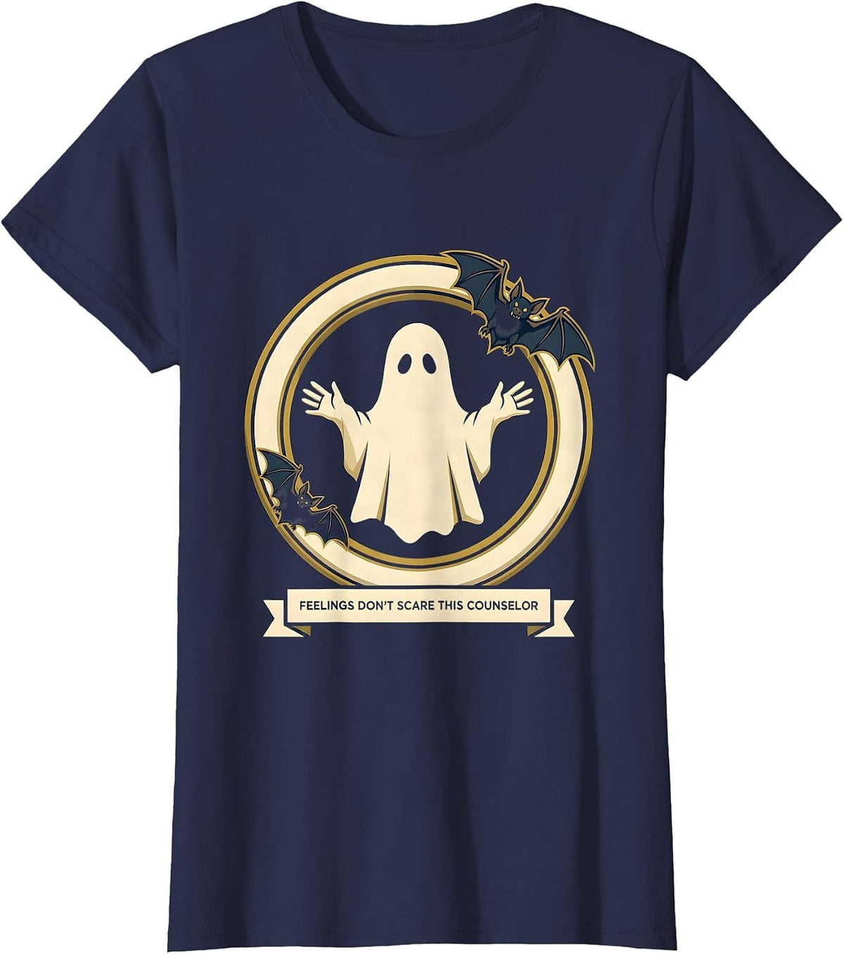 Women's Feelings Don't Scare This Counselor Whimsical Halloween T-Shirt - Navy Blue