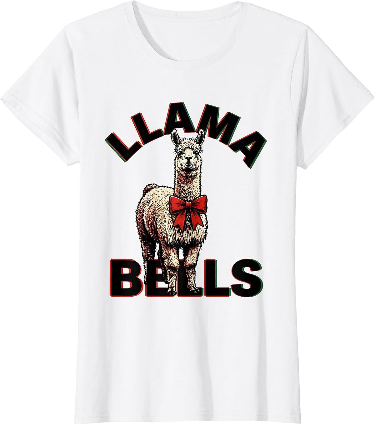 Llama Bells Pop Art Funny Christmas Llama Lover Gift T-Shirt - White