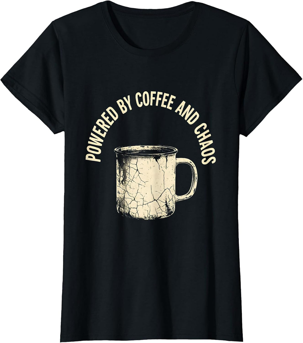 Women's Powered by Coffee and Chaos 5th Grade Teacher T-Shirt - Black