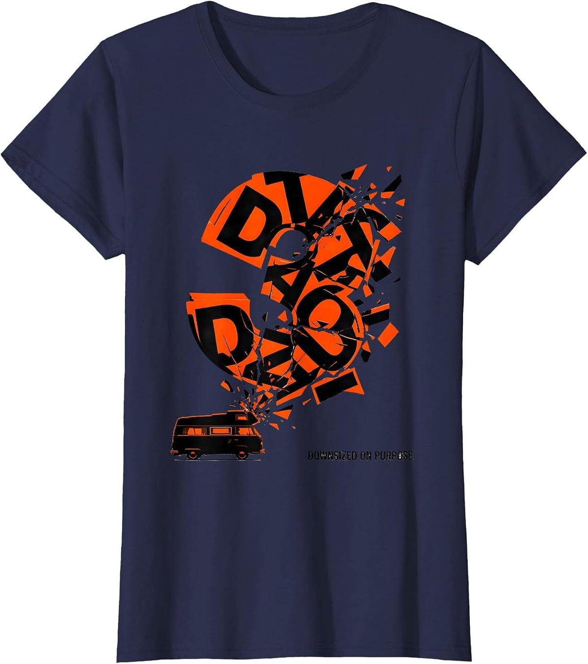 Women's Downsized On Purpose Retro Van Life Nomads Van Dwellers T-Shirt - Navy Blue