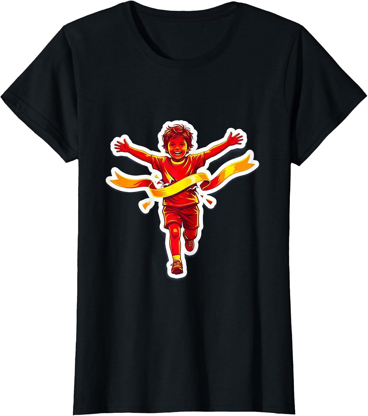 Kid Crossing the Finish Line Victory Illustration T-Shirt - Black