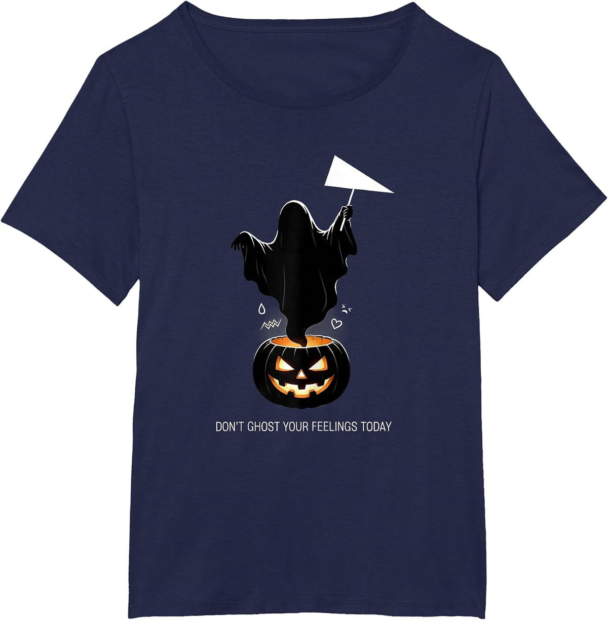 Women's Don't Ghost Your Feelings Today Mental Health Halloween T-Shirt - Navy Blue