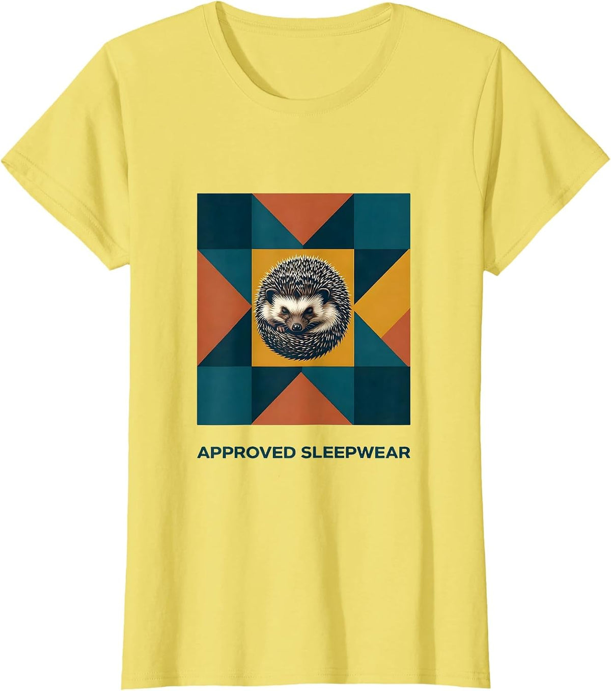 Approved Sleepwear Quilt Block Patchwork Hedgehog Humor T-Shirt - Lemon Yellow