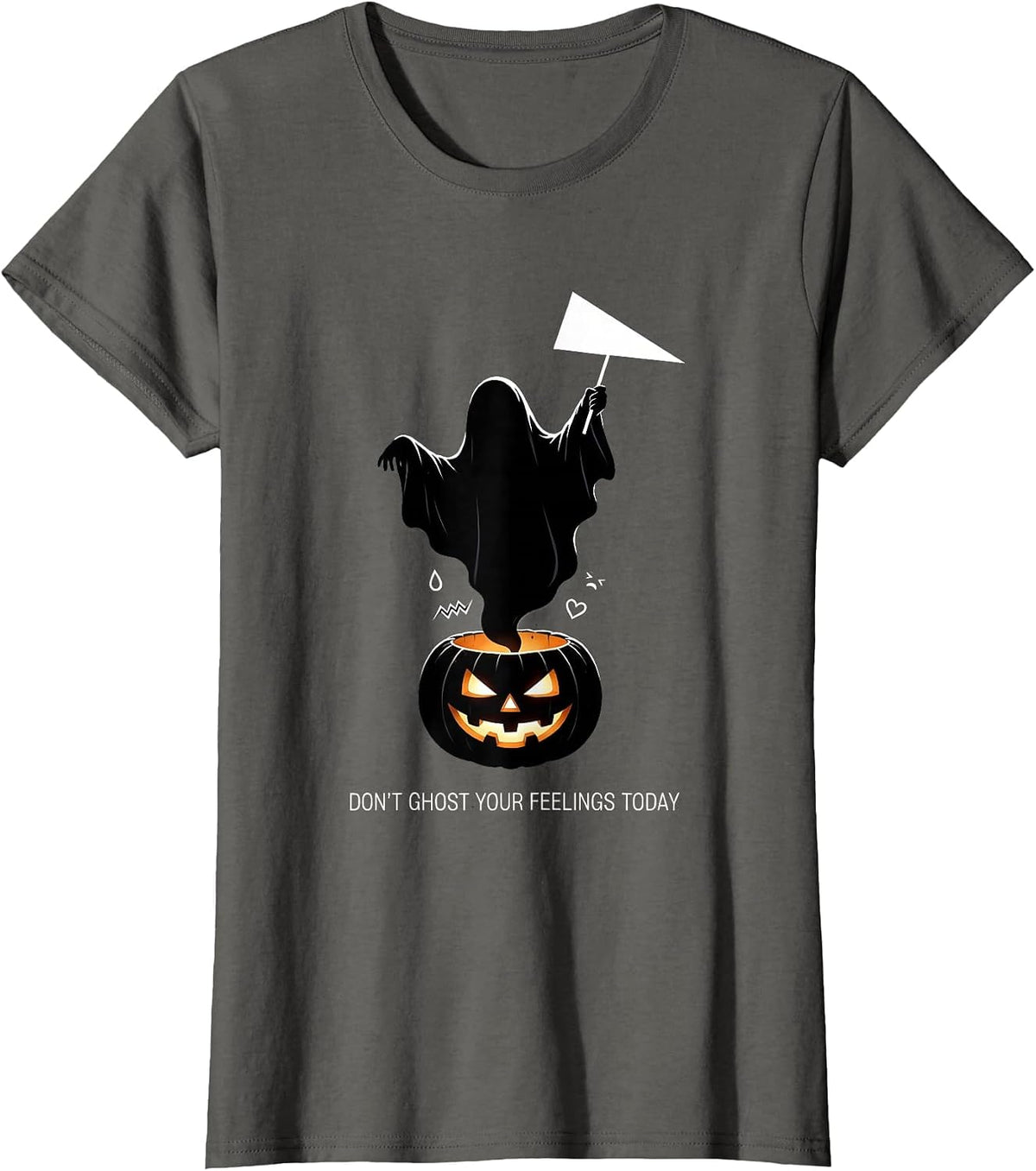 Women's Don't Ghost Your Feelings Today Mental Health Halloween T-Shirt - Asphalt Grey