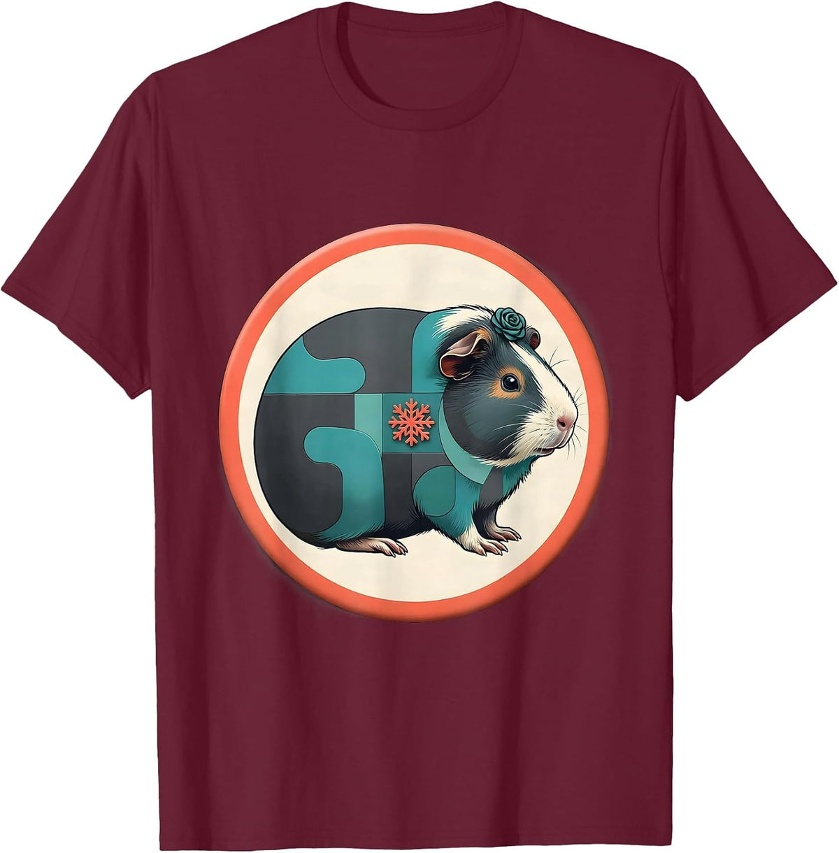 Guinea Pig Christmas Badge Pet Lover Midcentury Modern T-Shirt - Burgundy