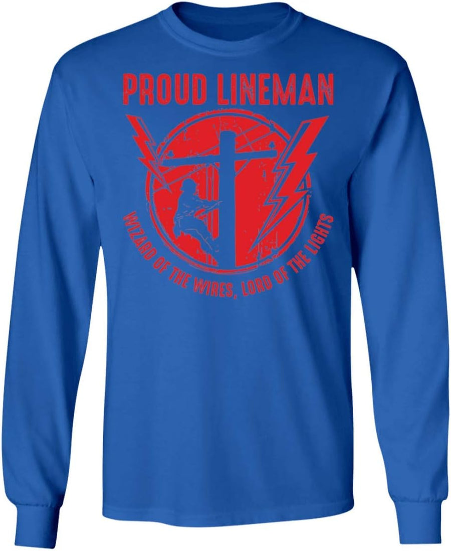 Proud Lineman Wizard Of The Wires, Lord of The Lights Long Sleeve T-Shirt - Royal