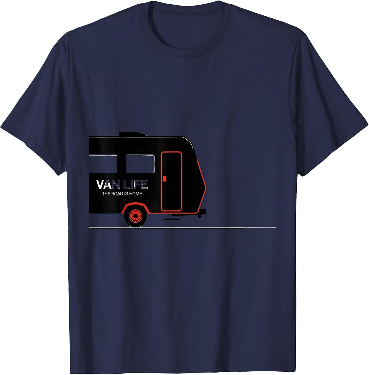Men's Van Life The Road Is Home Retro Camper Nomad Pride T-Shirt - Navy Blue