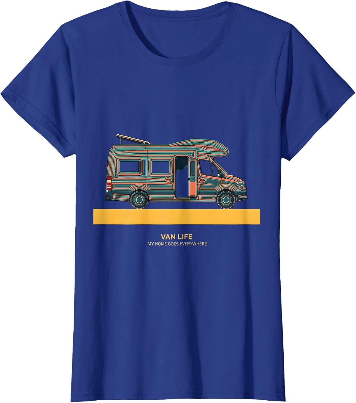 Women's Van Life My Home Goes Everywhere Retro Camper Nomad Pride T-Shirt - Royal Blue