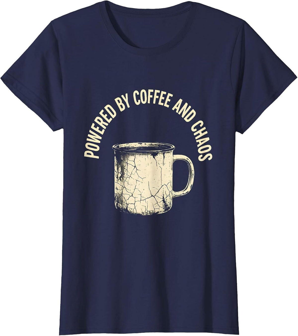 Women's Powered by Coffee and Chaos 5th Grade Teacher T-Shirt - Navy Blue