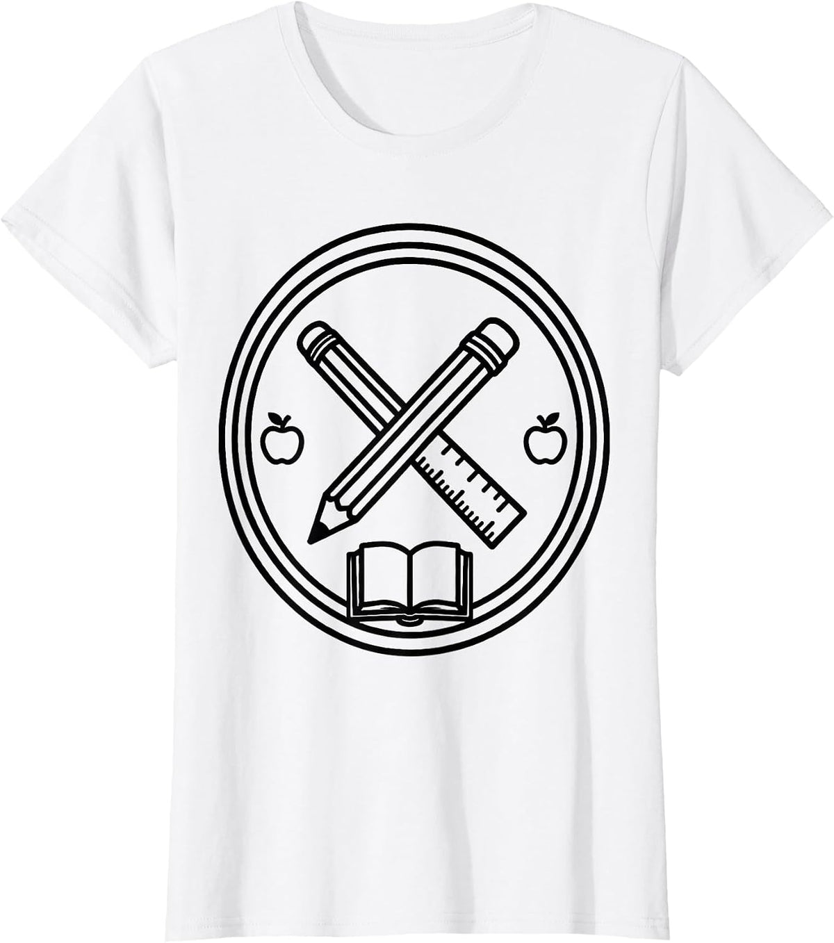 4th Grade Teacher Pencil Ruler Crest Design T-Shirt - White
