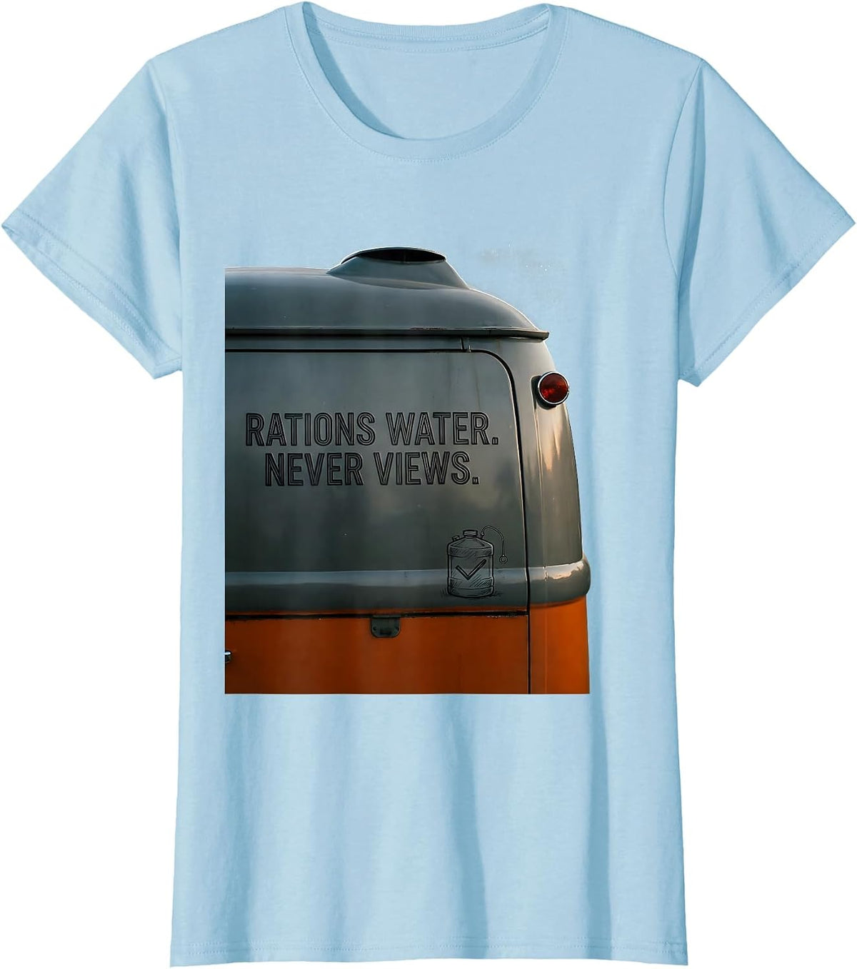 Women's Rations Water Never Views Retro Van Life Nomad Travel T-Shirt - Baby Blue