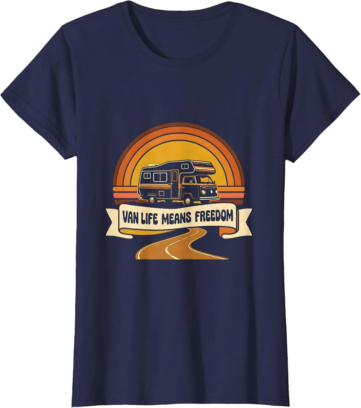 Women's Van Life Means Freedom Retro Vintage Van Dwellers Nomads T-Shirt - Navy Blue