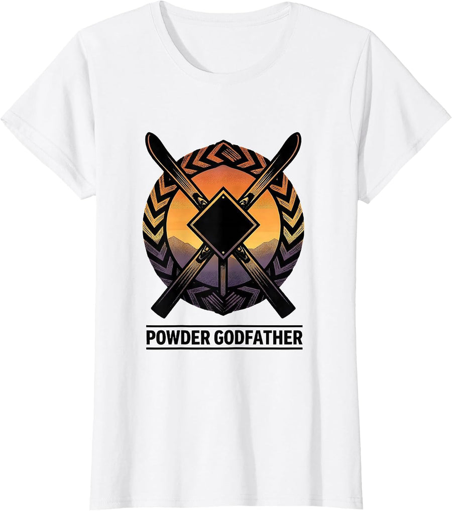 Women's Powder Godfather Bold Black-Diamond Ski Humor Ski Dad Gift T-Shirt - White