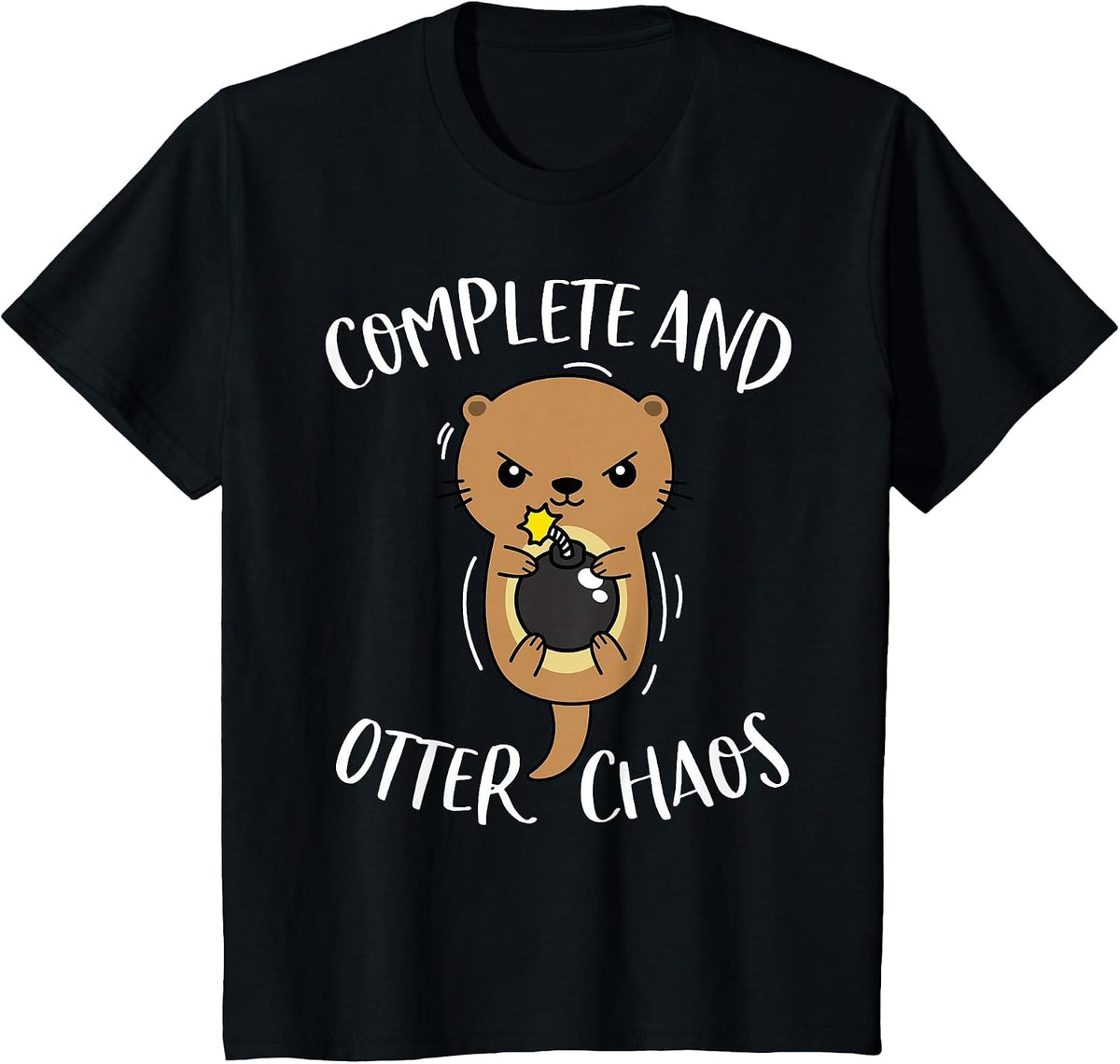 Complete and Otter Chaos Funny Cute Sea Otter Pun T-Shirt - Black