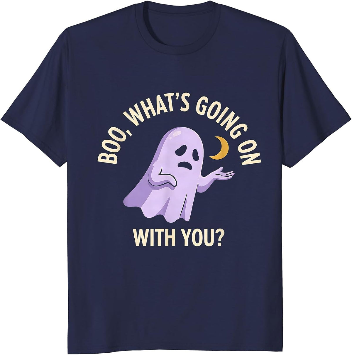 Men's Boo What's Going On With You Funny Halloween School T-Shirt - Navy Blue