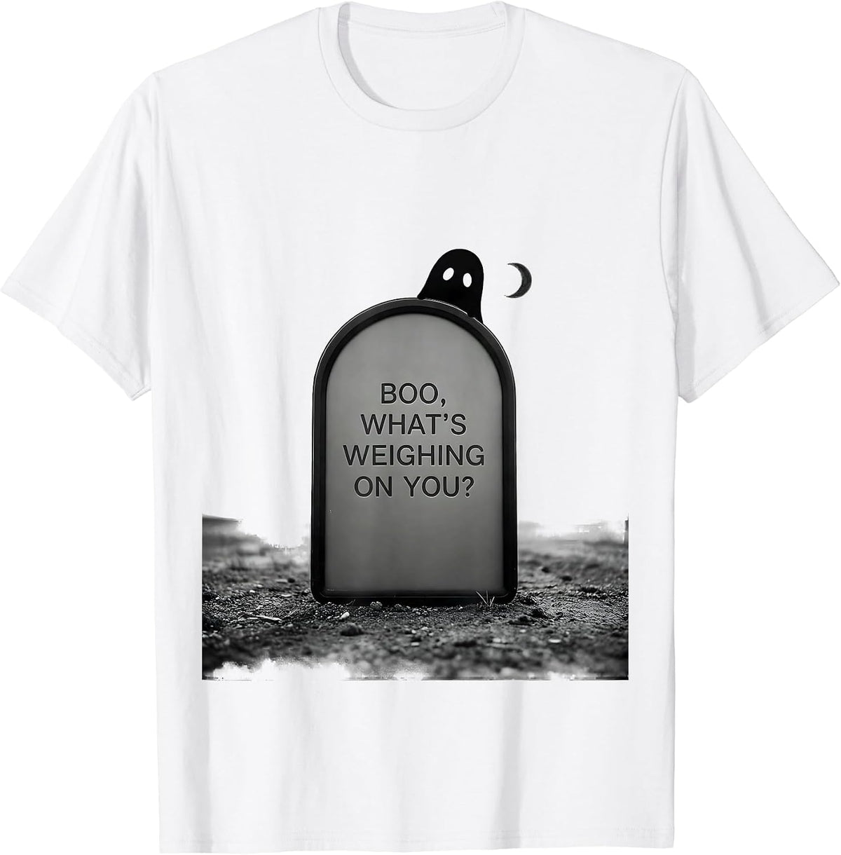 Men's Boo What's Weighing On You Minimalist Ghost Humor Halloween T-Shirt - White