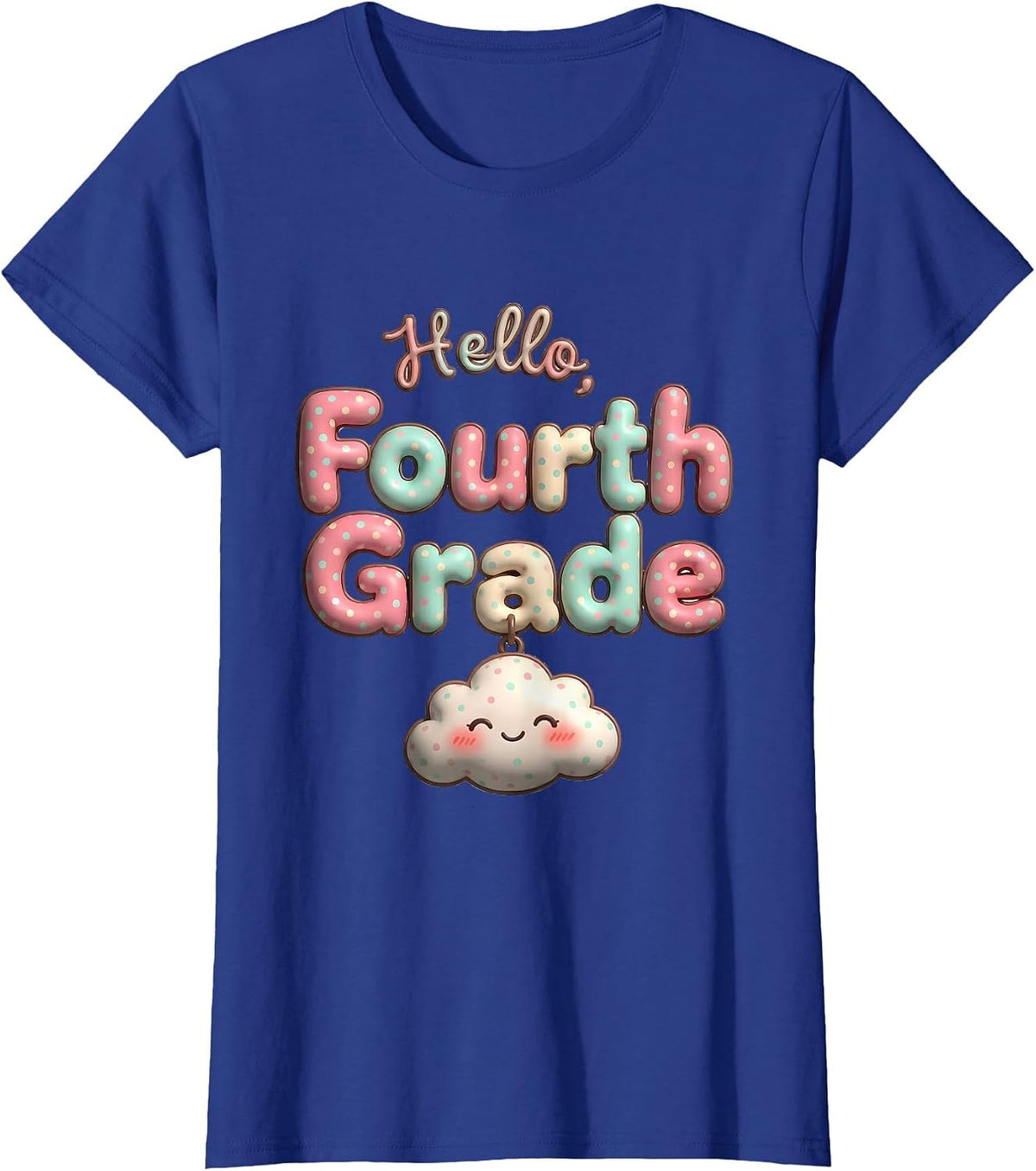 Women's Hello, Fourth Grade Cute Kawaii Preppy Teacher Back T-Shirt - Royal Blue
