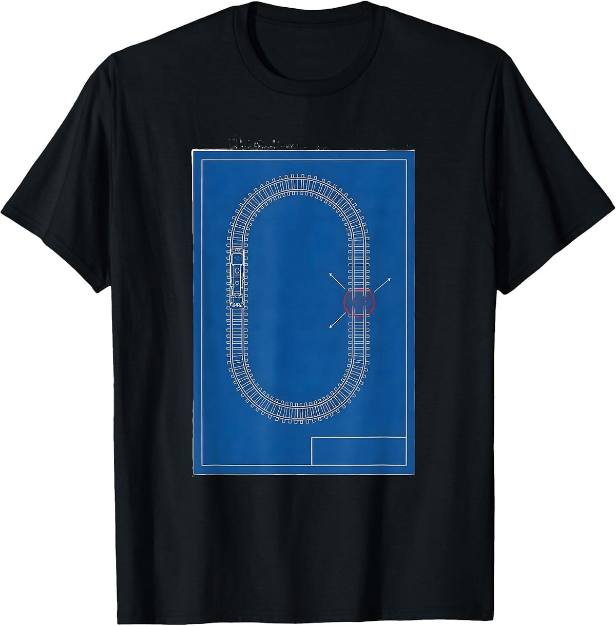 Men's Model Railroad Track Loop Technical Blueprint Hobbyist Gift T-Shirt - Black