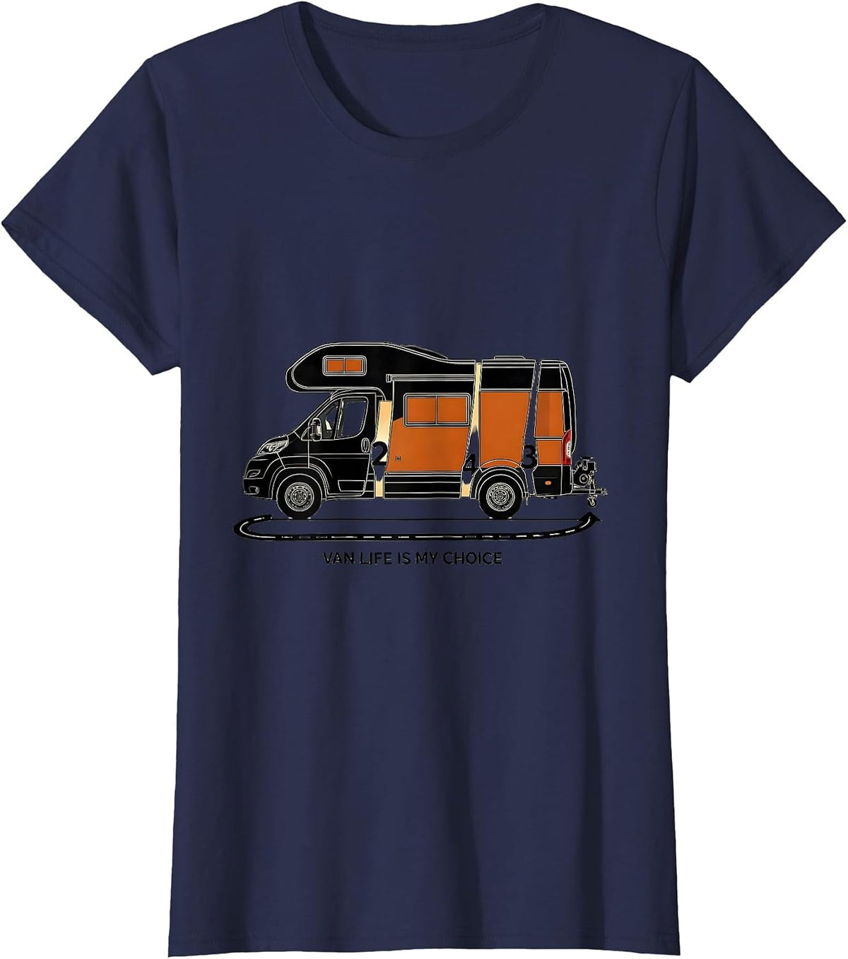 Women's Van Life Is My Choice Retro Van Dwellers Nomad Pride T-Shirt - Navy Blue
